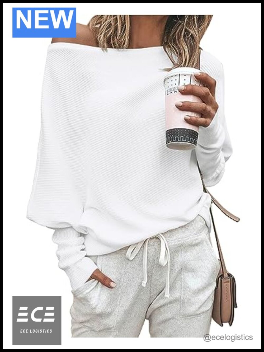 Off The Shoulder Knit Pullover Sweater Batwing Long Sleeve Loose Fit